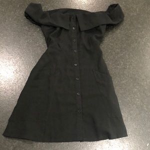 Women’s Black Button Down Off the Shoulder Dress